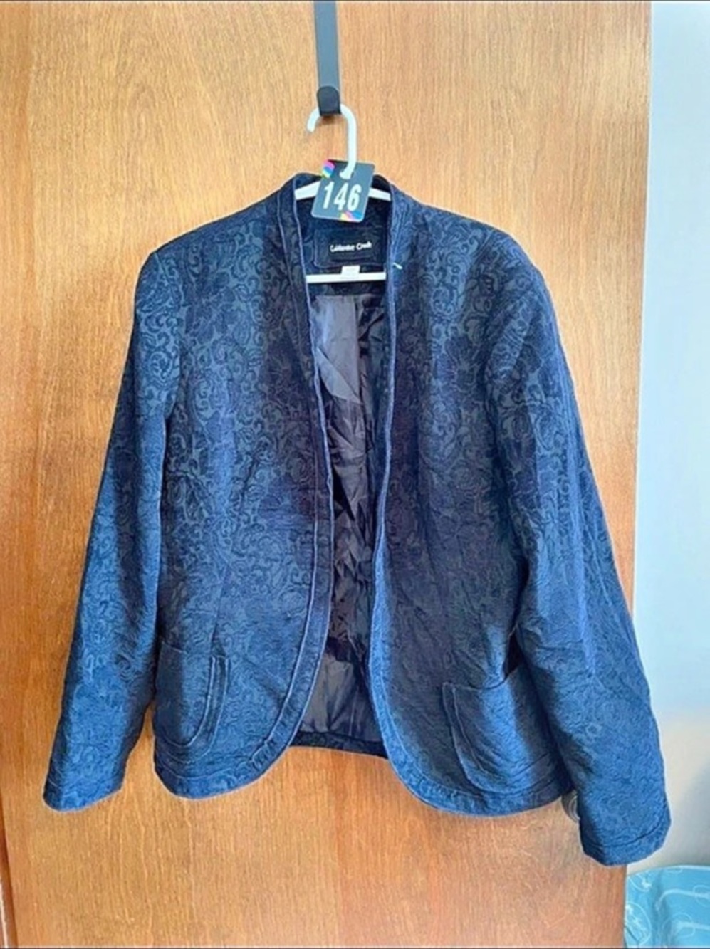 Chico's Textured Geometric Blazer in Blue Size Medium Like New